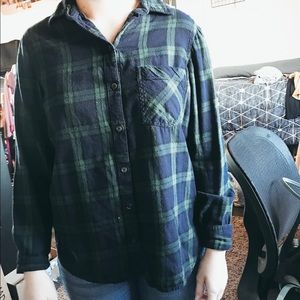 blue and green flannel shirt